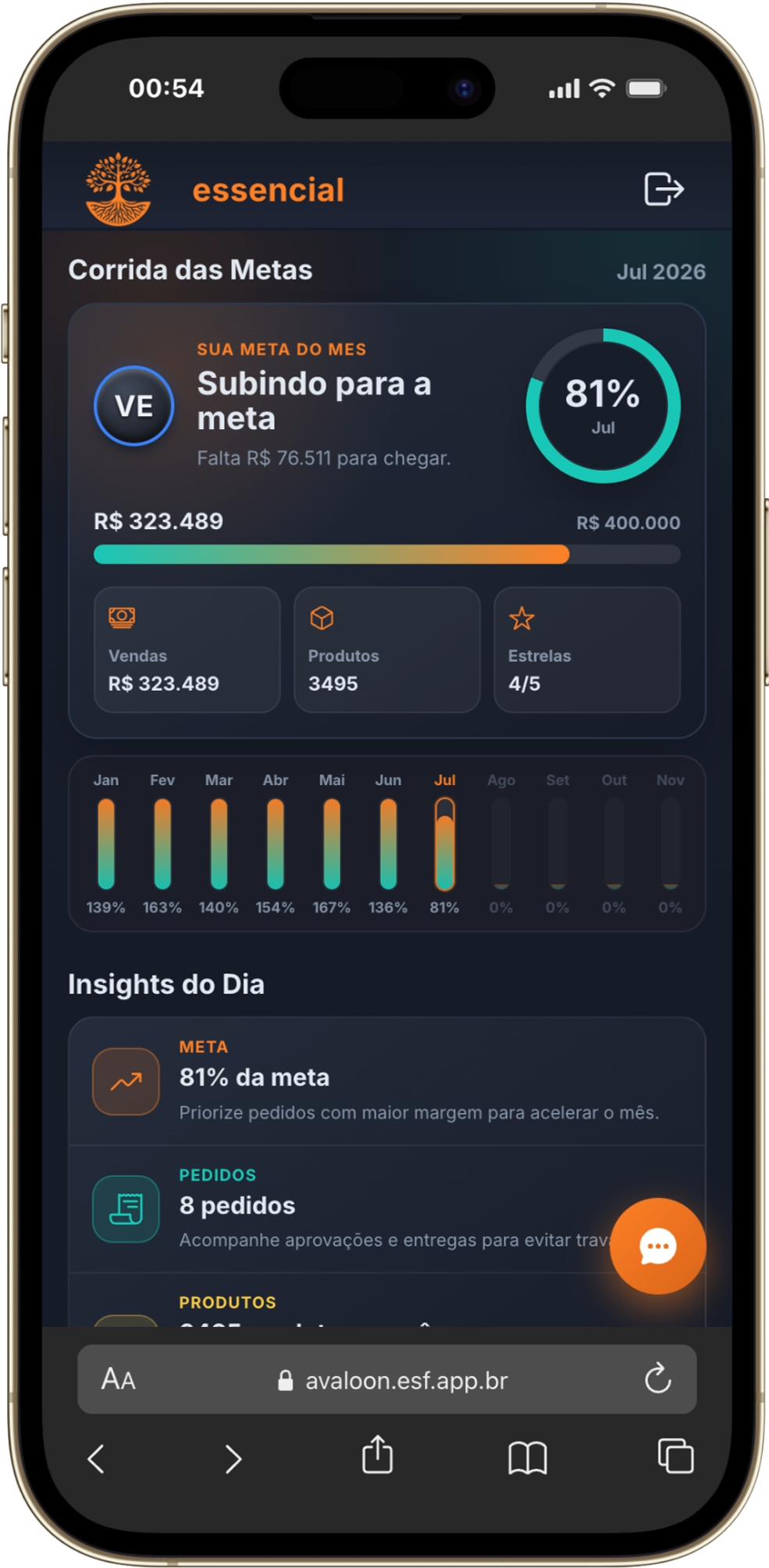 Corrida das Metas e Insights do dia no app