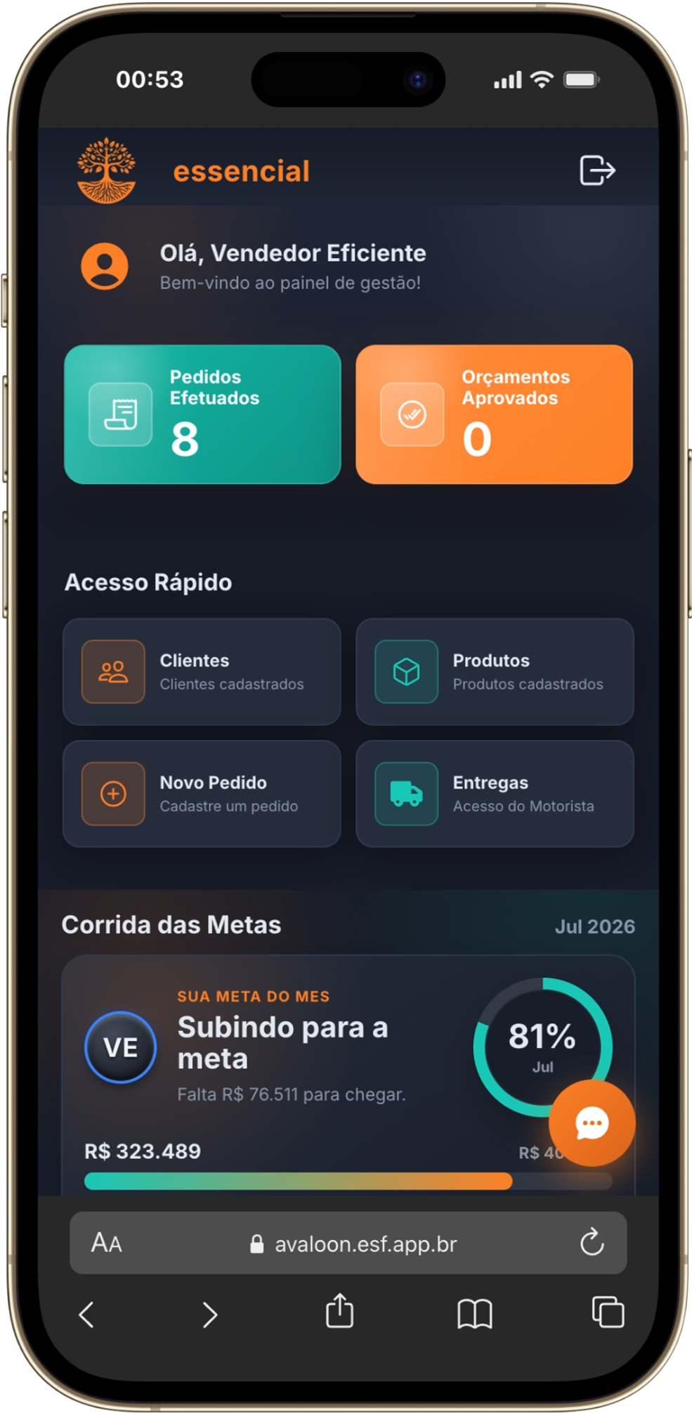 Home do app essencial Sales Force